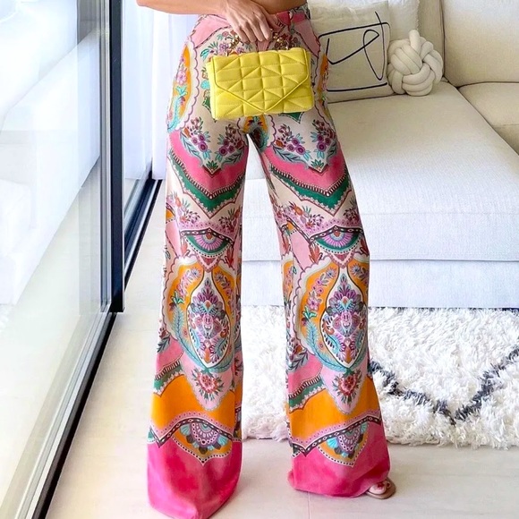 Zara Pants - Zara Pink Multi Paisley Wide Leg Pants